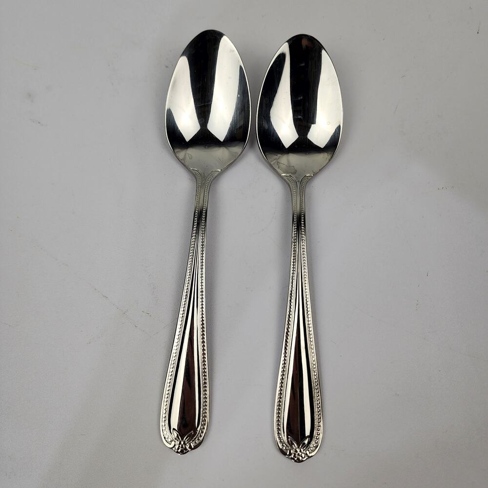 2 Temp-Tations 18/10 by Tara Old World Bead Stainless Round Tip Soup Tablespoons